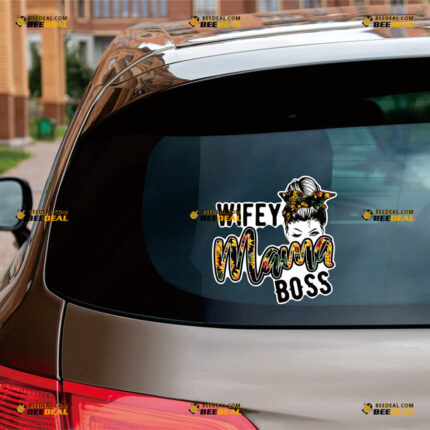 Wifey Mom Boss Sticker Decal Vinyl Wife Mama Sunflower Head Hair Band – For Car Truck Bumper Bike Laptop – Custom, Choose Size, Reflective or Glossy 8253926