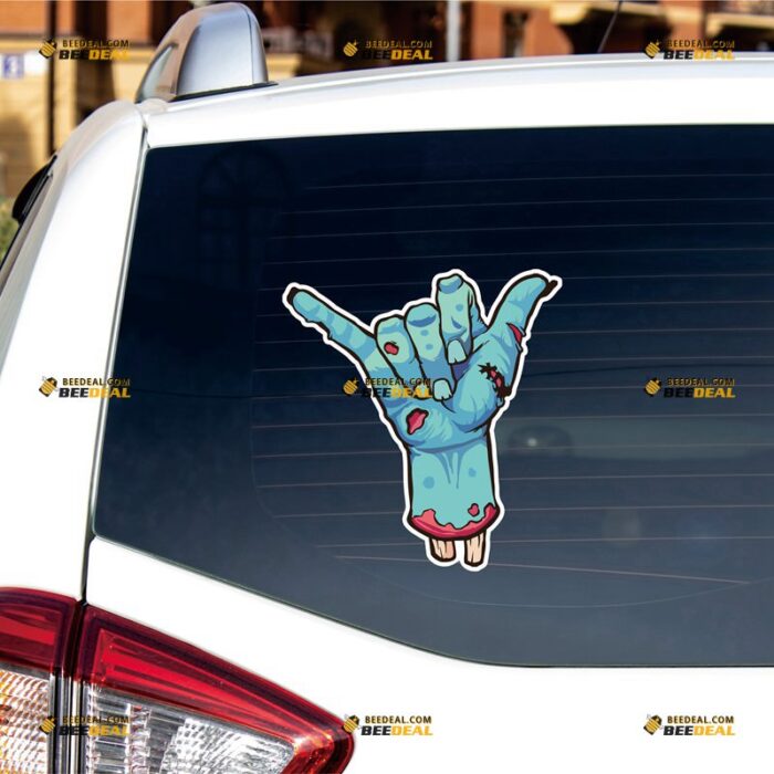 Zombie Shaka Hand Sticker Decal Vinyl Hang Loose Funny – For Car Truck Bumper Bike Laptop – Custom, Choose Size, Reflective or Glossy 8132229