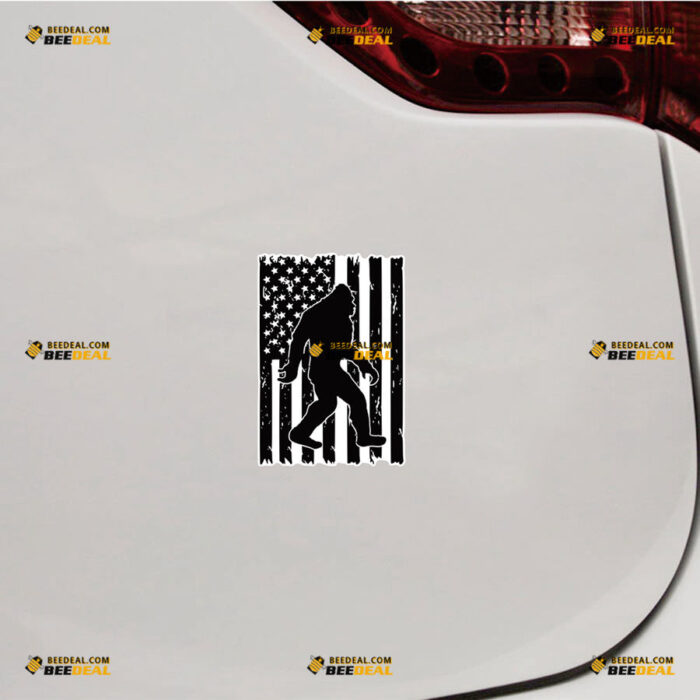 American Flag Bigfoot Sasquatch Sticker Decal Vinyl Distressed Tattered – For Car Truck Bumper Bike Laptop – Custom, Choose Size, Reflective or Glossy 90731121