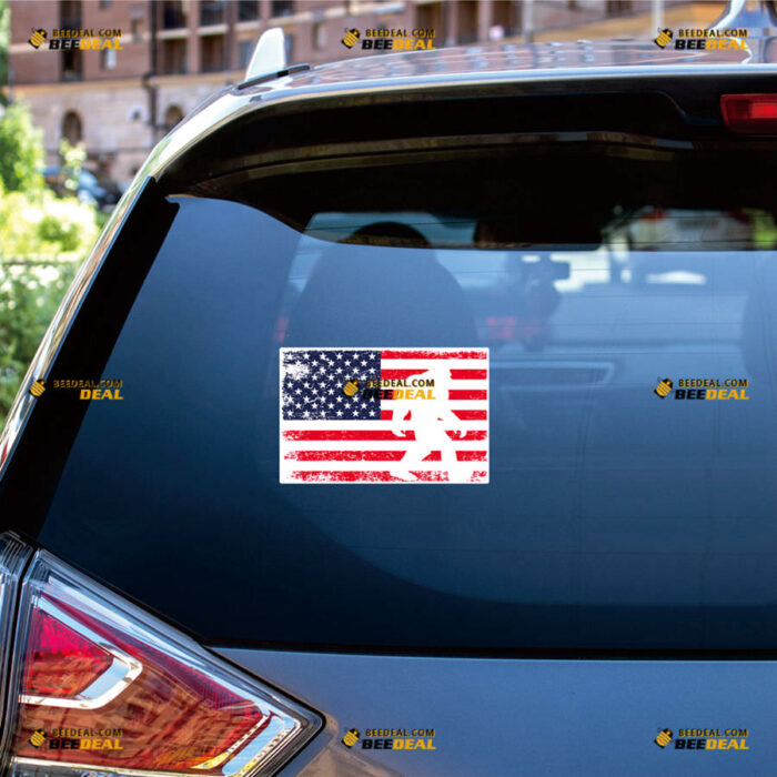 American Flag Bigfoot Sasquatch Sticker Decal Vinyl Patriotic Distressed Tattered – For Car Truck Bumper Bike Laptop – Custom, Choose Size, Reflective or Glossy 90731021