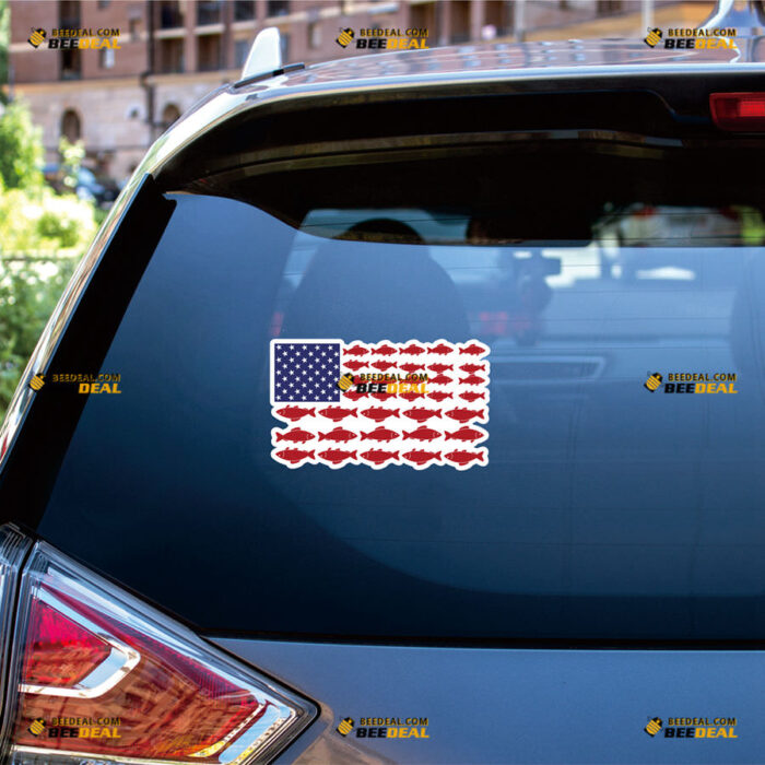 American Flag Fish Sticker Decal Vinyl Fishing Life Patriotic – For Car Truck Bumper Bike Laptop – Custom, Choose Size, Reflective or Glossy 91331506