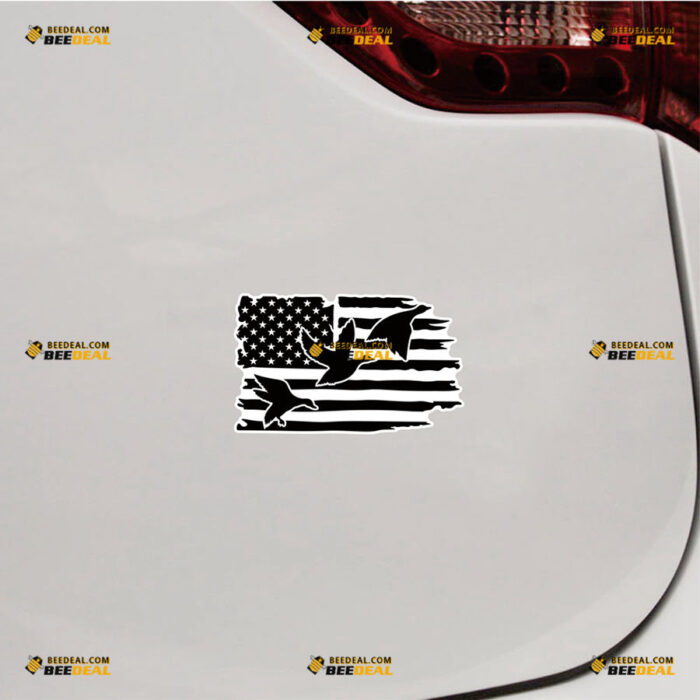American Flag Flying Ducks Sticker Decal Vinyl Hunting Life Black – For Car Truck Bumper Bike Laptop – Custom, Choose Size, Reflective or Glossy 9133955
