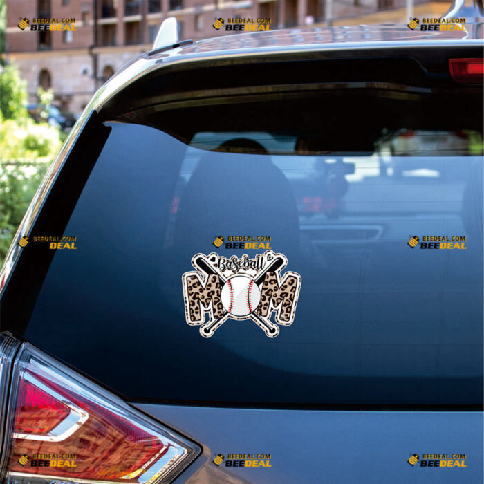 Baseball Mom Sticker Decal Vinyl Leopard Print Crossed Baseball Bats – For Car Truck Bumper Bike Laptop – Custom, Choose Size, Reflective or Glossy