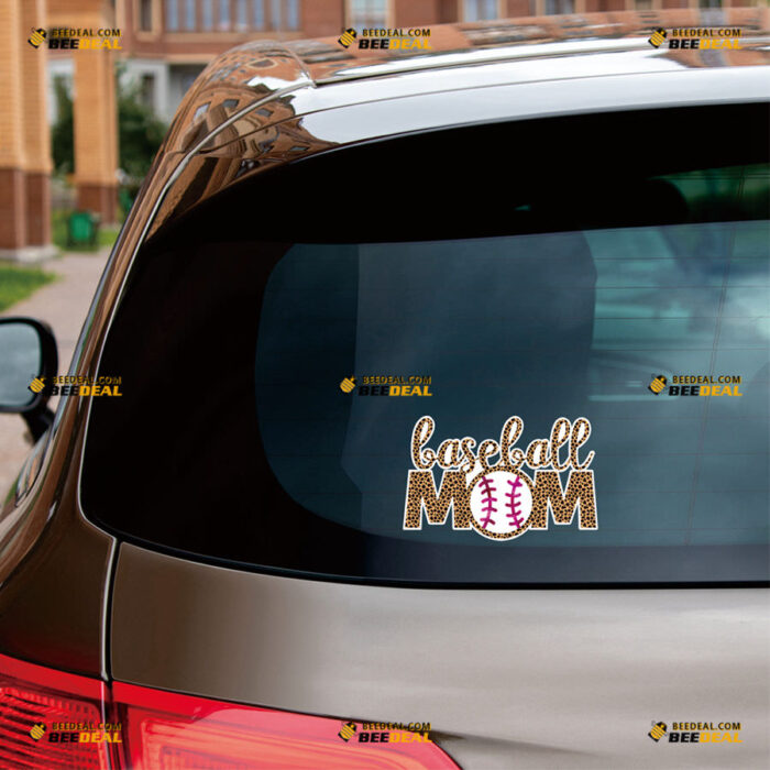 Baseball Mom Sticker Decal Vinyl Yellow Leopard Print – For Car Truck Bumper Bike Laptop – Custom, Choose Size, Reflective or Glossy