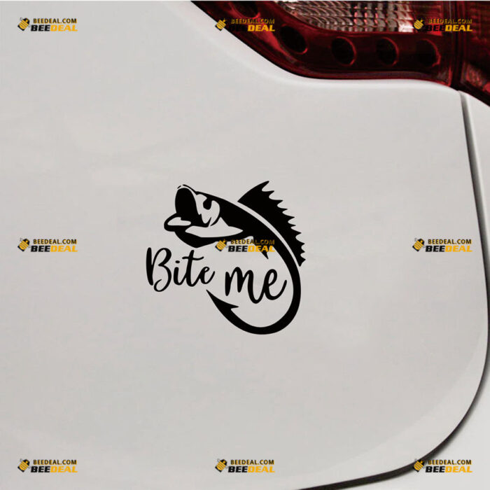 Bite Me Sticker Decal Vinyl Bass Fish Hook, Fishing Life – For Car Truck Bumper Bike Laptop – Custom, Choose Size Color – Die Cut No Background