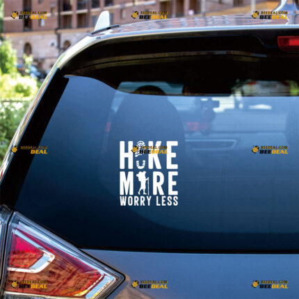 Hike More Worry Less Sticker Decal Vinyl Hiker Love, Hiking Camping Boot Footprint – For Car Truck Bumper Bike Laptop – Custom, Choose Size Color – Die Cut No Background
