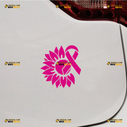 Sunflower Ribbon Sticker Decal Vinyl Breast Cancer Awareness Symbol, Flower Floral – Custom, Choose Size Color – Die Cut No Background