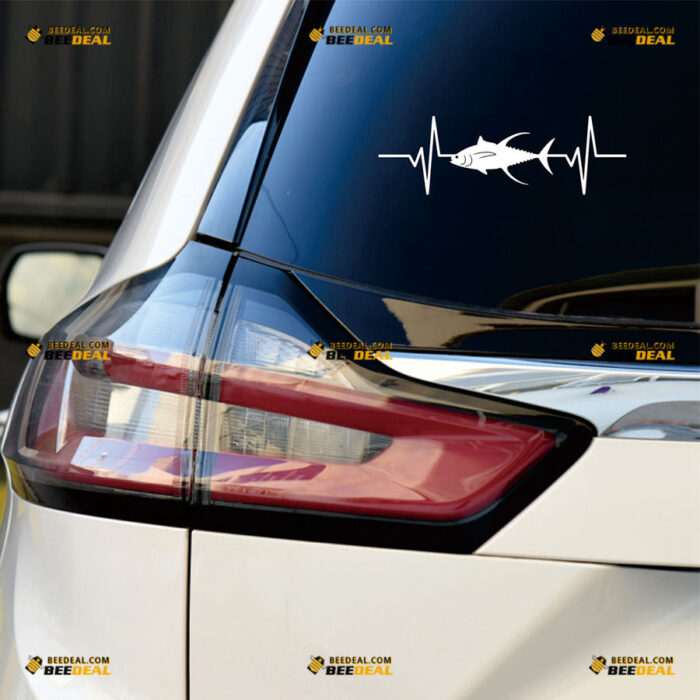 Yellowfin Tuna Sticker Decal Vinyl Fish Silhouette Heartbeat – For Car Truck Bumper Bike Laptop – Custom, Choose Size Color – Die Cut No Background