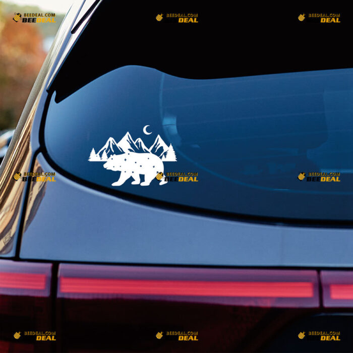 Bear Adventure Explore Sticker Decal Vinyl Night Forest Stars Moon Mountain,Hiking Camping, 4x4 Off Road – Fit For Ford Chevy GMC Toyota Jeep Car Pickup Truck