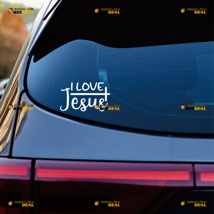I Love Jesus Sticker Decal Vinyl Sideways Cross God Christ – For Car Truck Bumper Bike Laptop – Custom, Choose Size Color – Die Cut No Background