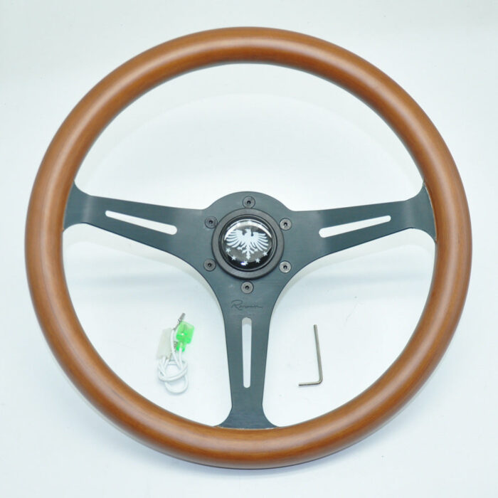 Classic Car Wood Steering Wheel - Brown Matte Spokes 350MM 14 Inch 6 Holes Universal