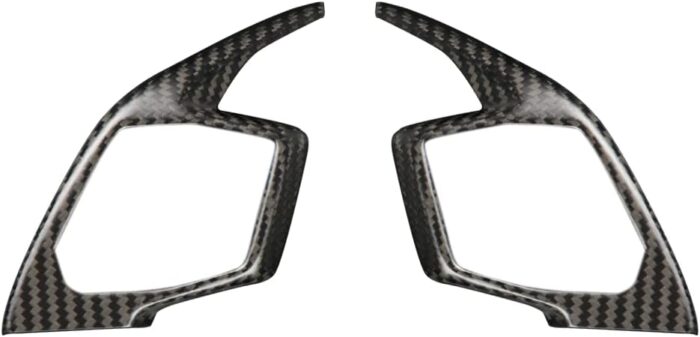 JSWAN 2pcs Carbon Fiber Steering Wheel Panel Trim Cover for KIA EV6 GT GTLINE (2021-2024) Dry Carbon Fiber Steering Wheel Button Frame Cover, Interior Accessories(Kit Style 1 (Bright Black))