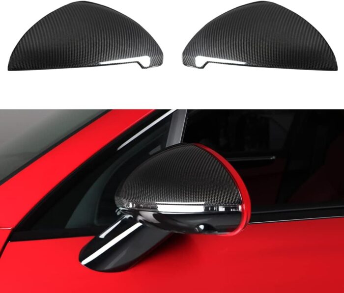 JSWAN 2pcs Real Carbon Fiber Rearview Mirror Trim Cover Fit for Porsche Macan S/T/GTS (2014-2024) Rear View Mirror Trim Cap Anti-Scratch Cover, Carbon Fiber Exterior Accessories (Matte Black)