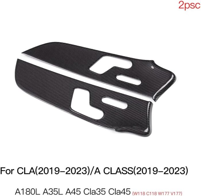 JSWAN 2pcs Carbon Fiber Door Wrist Trim Panel Molding Sticker for for Mercedes Benz CLA/A Class A180 A200 A35L A45S CLA35 CLA45 CLA45S W118 W177 V177 Door Molding Panel Cover(with Seat Heating)