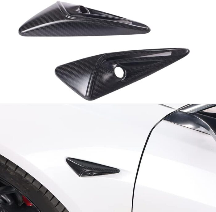 JSWAN Carbon Fiber Car Body Fender Camera Radar Decorative Cover Fit for Tesla Model 3/Y 2017-2022 Real Carbon Fiber Accessories (Bright Black)
