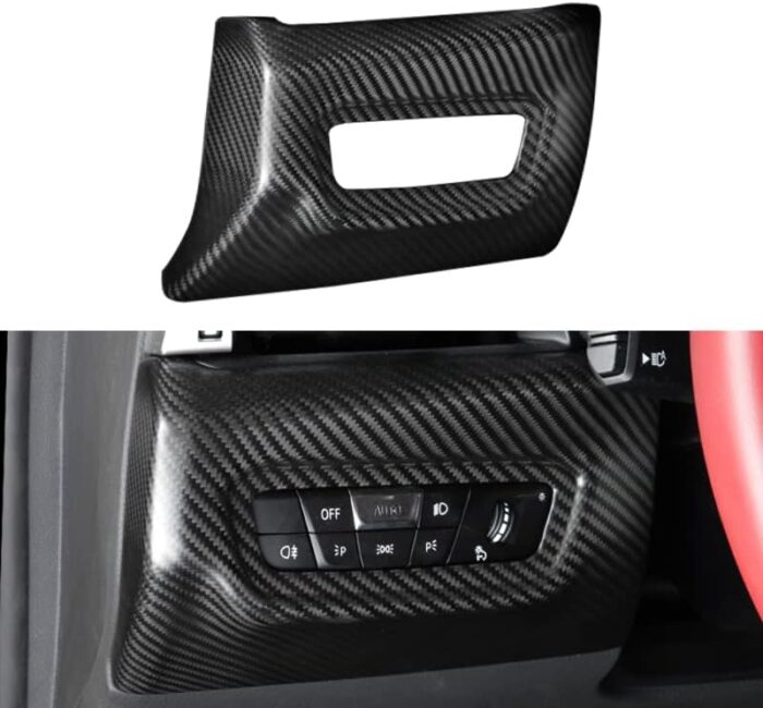 JSWAN Carbon Fiber Headlight Power Switch Panel Cover for Supra GR A90 MK5 2019-2023 Car Dashboard Side Sticker, A90 Interior Accessories (Bright Black)