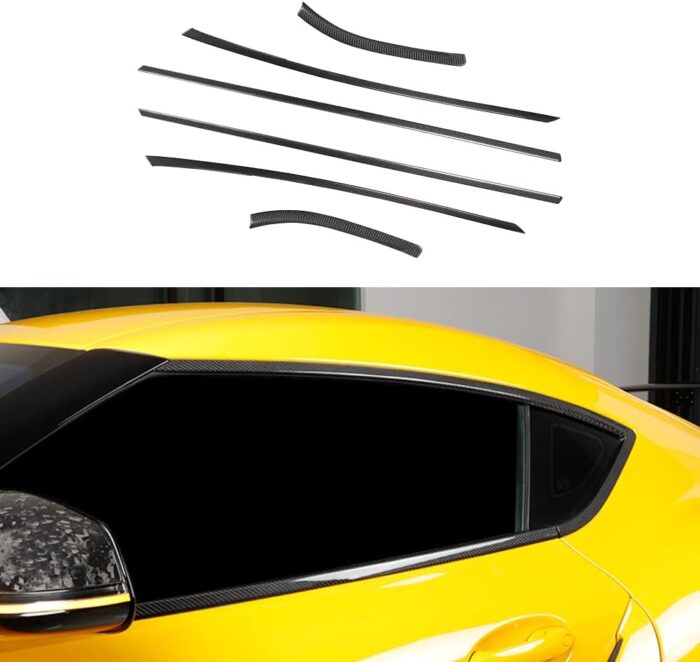 JSWAN 6PCS Real Carbon Fiber Window Molding Trim Fit for Toyota Supra GR A90 MK5 (2019-2024) Carbon Fiber Window Seal Strip Cover, Car Outside Anti-Scratch Window Seal Belt, Car Exterior Trim