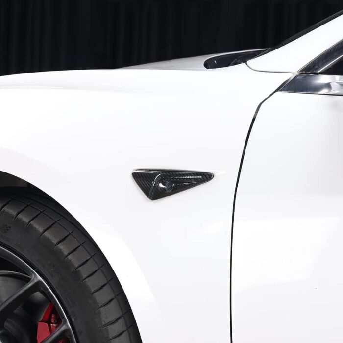 JSWAN Carbon Fiber Car Body Fender Camera Radar Decorative Cover Fit for Tesla Model 3/Y 2017-2022 Real Carbon Fiber Accessories (Bright Black)