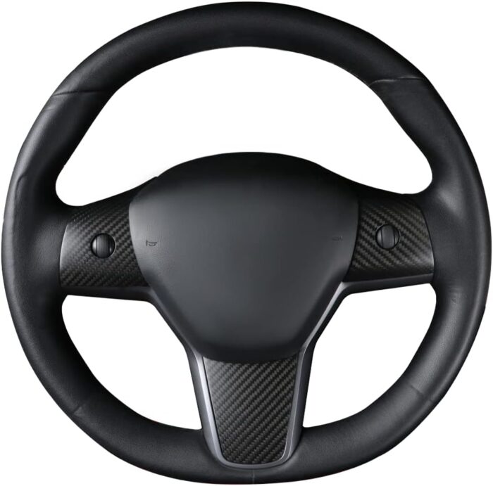 JSWAN Carbon Fiber Steering Wheel Cover for Tesla Model 3 Model Y Interior Accessories Parts Steering Wheel Panel Cover Sticker (Bright Red 1 Set (NOM))
