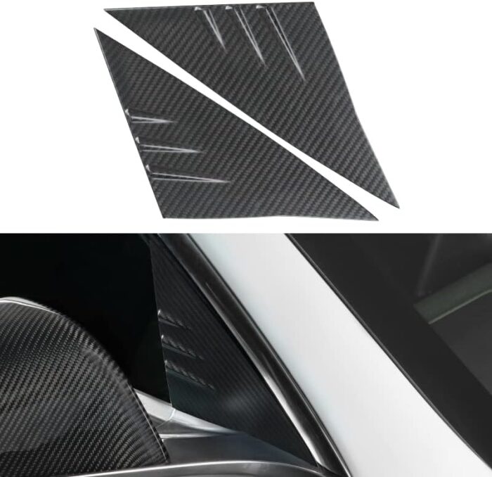 JSWAN Carbon Fiber A Pillar Window Triangle Cover for Tesla Model 3 / Y 2017-2023 Car Deflector Exterior Accessories (Bright Black, for Model 3)