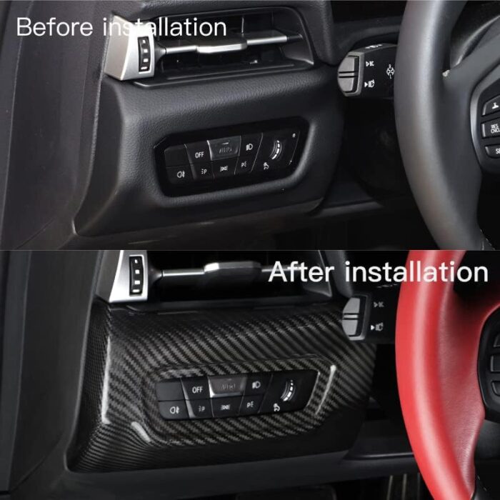 JSWAN Carbon Fiber Headlight Power Switch Panel Cover for Supra GR A90 MK5 2019-2023 Car Dashboard Side Sticker, A90 Interior Accessories (Bright Black)