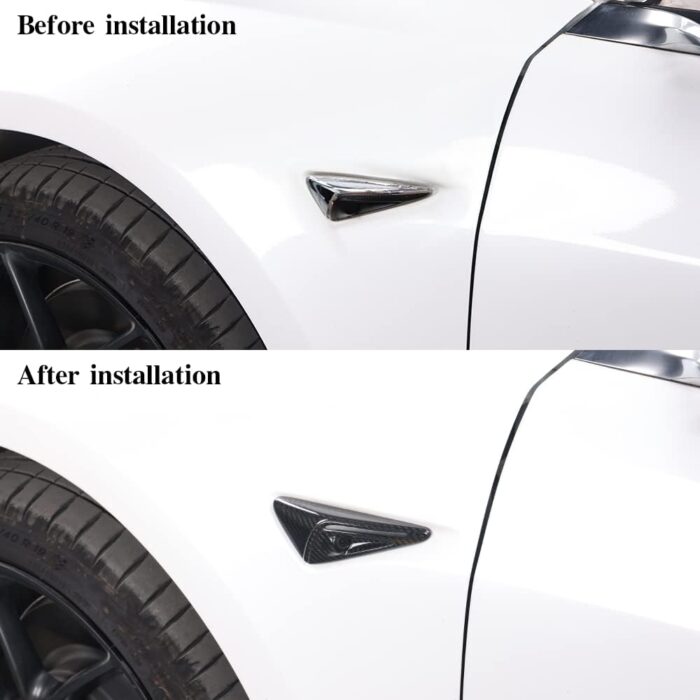 JSWAN Carbon Fiber Car Body Fender Camera Radar Decorative Cover Fit for Tesla Model 3/Y (2017-2023) Real Carbon Fiber Accessories (Forging Bright Black)