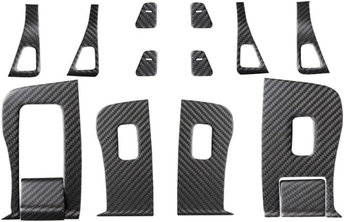 JSWAN 14pcs Carbon Fiber Car Window Glass Lift Button Trim Switch Cover for Tesla Model 3/Y Left Hand Drive Door Armrest Panel Cover Interior Modified Accessories (for New Model 3/Y, Bright Black)