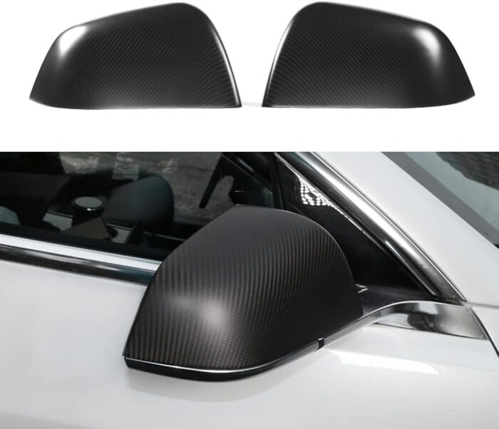JSWAN 2PCS Real Dry Carbon Fiber Door Rearview Mirror Cover Cap for Tesla Model Y (2021-2024) Glossy Matte Forging Horn Molding Side Rearview Mirror Cover Exterior Mirrors Cap (Matte Black Model Y) - Image 1