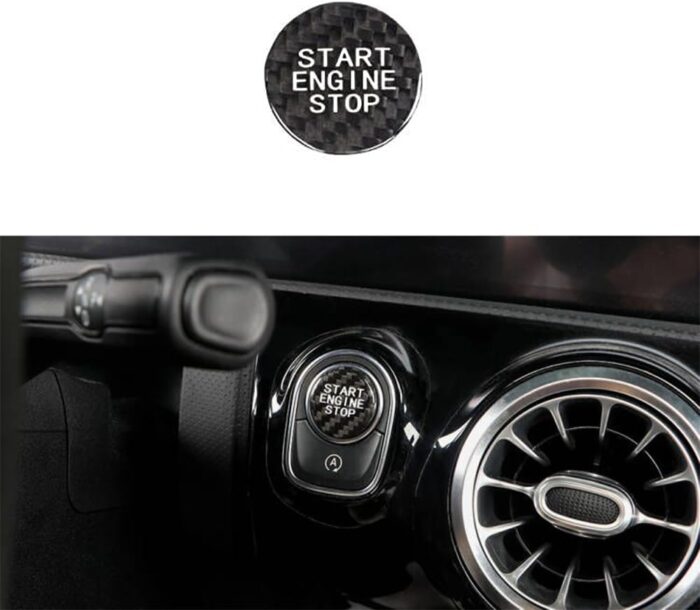 JSWAN Real Carbon Fiber Engine Start Stop Button Cover Go Ignition Sticker for Mercedes Benz AMG A E CLS Gla Glc Glk Cla Keyless Engine Start Push Button Ignition Overlay (Matte Black)