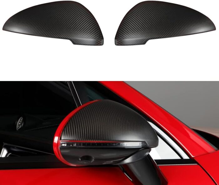 JSWAN 2pcs Real Carbon Fiber Rearview Mirror Trim Cover Fit for Porsche Macan S/T/GTS (2014-2024) Rear View Mirror Trim Cap Anti-Scratch Cover, Carbon Fiber Exterior Accessories (Matte Black)
