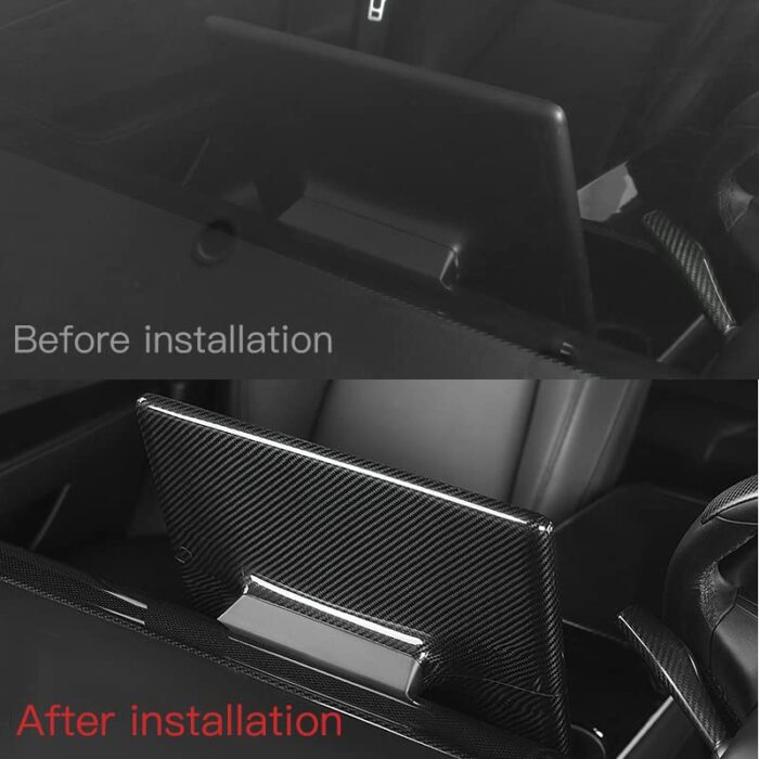 JSWAN Carbon Fiber Center Control Touchscreen Cover Frame for Tesla Model 3 (2017-2022) Model Y (2017-2023) Center Console Dashboard Multimedia Screen Back Protector Cap (Bright Black)