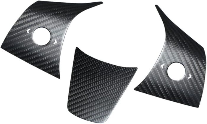 JSWAN Carbon Fiber Steering Wheel Decorative Panel Cover for Tesla Model 3 Model Y Steering Wheel Cover Car Interior Accessories (Matte Black 3 pcs)