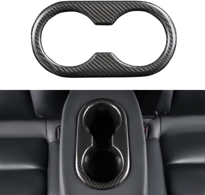 JSWAN Carbon Fiber Rear Chair Water Cup Slot Decorative Cover Fit for Tesla Model 3 Back Seat Cup Cover Cup Slot Patch Cup Holder Sticker (Matte Black)