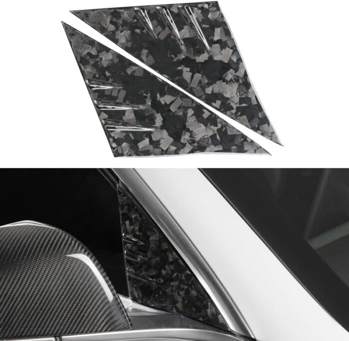 JSWAN Carbon Fiber A Pillar Window Triangle Cover for Tesla Model 3 / Y 2017-2023 Car Deflector Exterior Accessories (Bright Black, for Model 3)