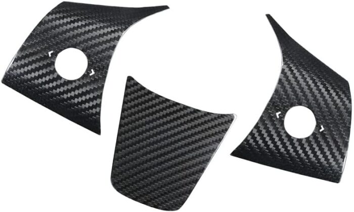 JSWAN Carbon Fiber Steering Wheel Decorative Panel Cover for Tesla Model 3 Model Y Steering Wheel Cover Car Interior Accessories (Matte Black 3 pcs)