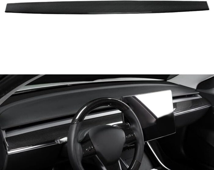 JSWAN Real Carbon Fiber Dash Cover Wrap Fit for Model 3 (2017-2022) and Model Y (2021-2022) Dashboard Cover Matte Gloss Forging 3K240 Dry Carbon Fiber Dash Panel Sticker(M3/Y-Dashboard Matte)