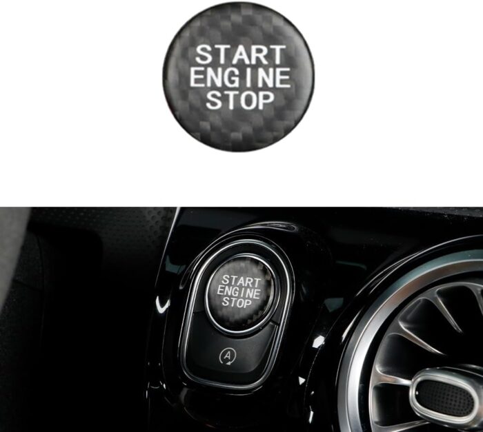 JSWAN Real Carbon Fiber Engine Start Stop Button Cover Go Ignition Sticker for Mercedes Benz AMG A E CLS Gla Glc Glk Cla Keyless Engine Start Push Button Ignition Overlay (Matte Black)