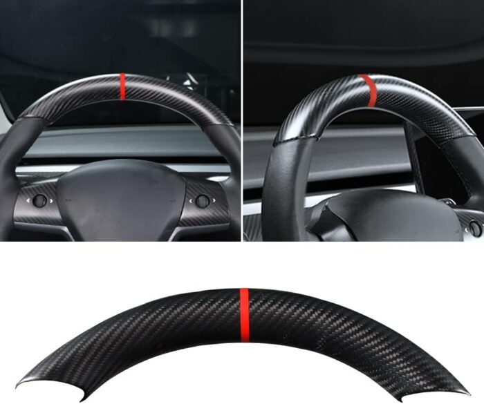 JSWAN Carbon Fiber Steering Wheel Decorative Panel Cover for Tesla Model 3 Model Y Steering Wheel Cover Car Interior Accessories (Matte Black 3 pcs)