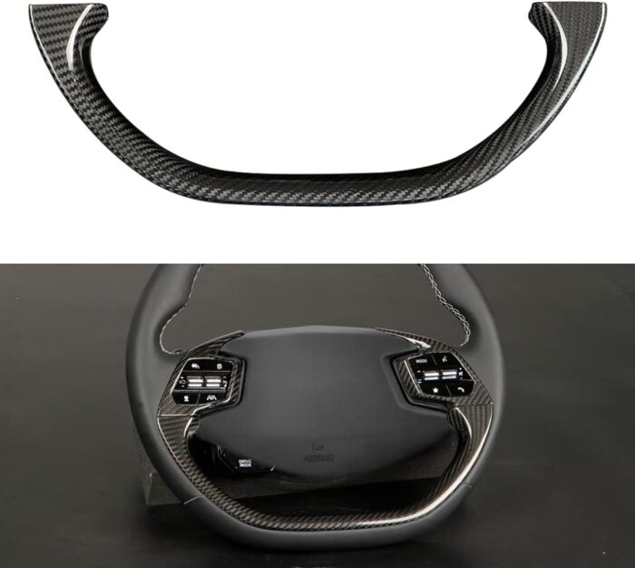 JSWAN Real Carbon Fiber Steering Wheel Cover with Red Marker for KIA EV6 GT GTLINE (2021-2024) Dry Carbon Fiber Steering Wheel Panel Cap (Bright Lower Part) - Image 1