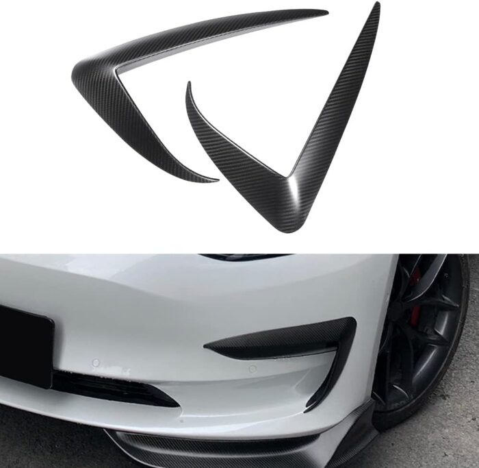 JSWAN Carbon Fiber Front Bumper Lip Spoiler for Tesla Model 3 2017-2023 Car Front Spoiler Splitter Wing Scratch Protector Cover, Car Front Fender Decorative Sticker (Matte Black)