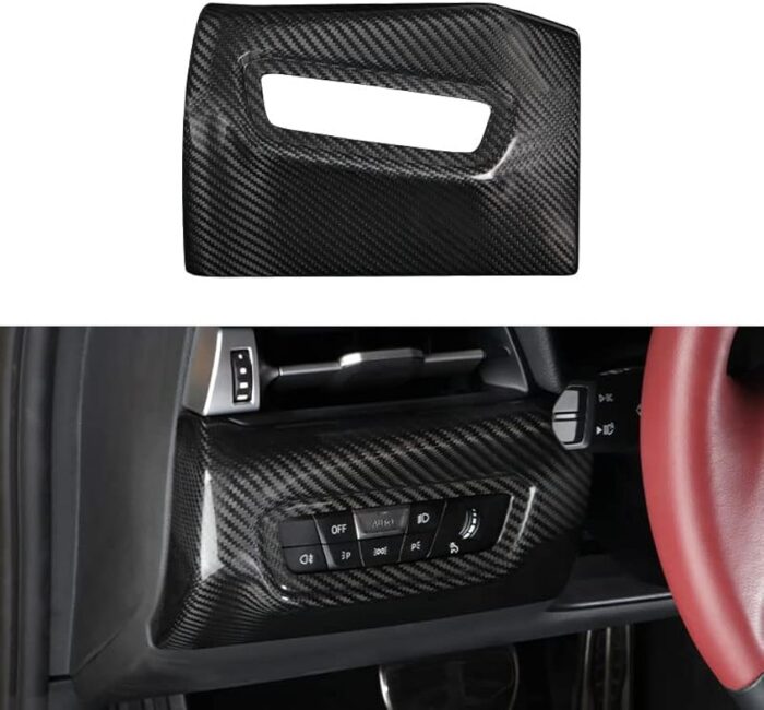 JSWAN Carbon Fiber Headlight Power Switch Panel Cover for Supra GR A90 MK5 2019-2023 Car Dashboard Side Sticker, A90 Interior Accessories (Bright Black)