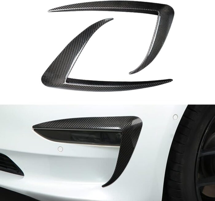 JSWAN Carbon Fiber Front Bumper Lip Spoiler for Tesla Model 3 2017-2023 Car Front Spoiler Splitter Wing Scratch Protector Cover, Car Front Fender Decorative Sticker (Matte Black)