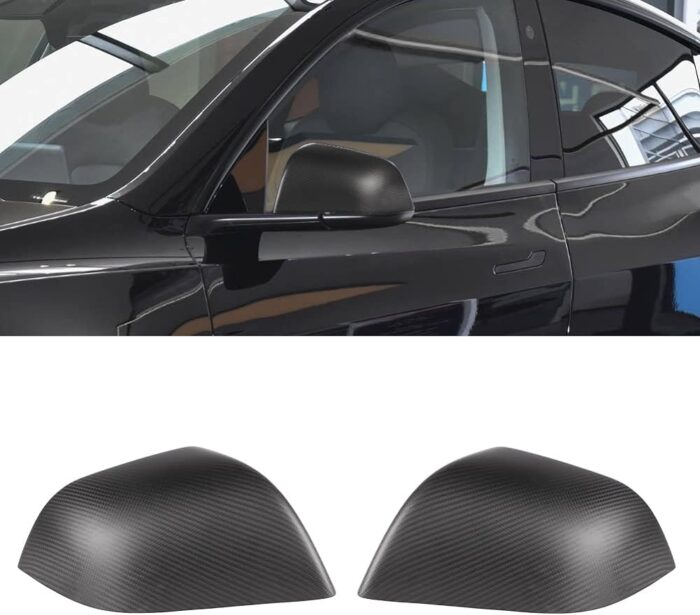 HANSSHOW Tesplus Tesla Side Mirror Cover for Model 3(2018-2022), Real 3K Dry Carbon Fiber Side Rearview Mirror Cover, Tesla Model 3 Exterior Mirrors Cap Accessories(2 Pak-Matte)