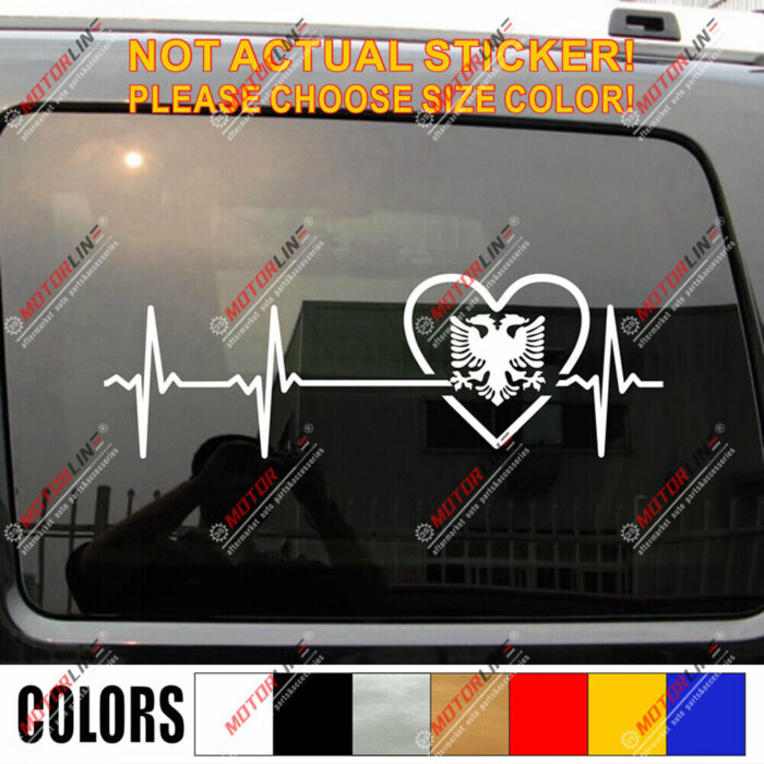 Love Albania Double headed Eagle Decal Sticker Car Vinyl Heart Beat EKG