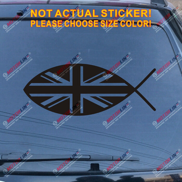 Jesus Fish UK Flag Union Jack British Decal Sticker Christ Car Vinyl pick size