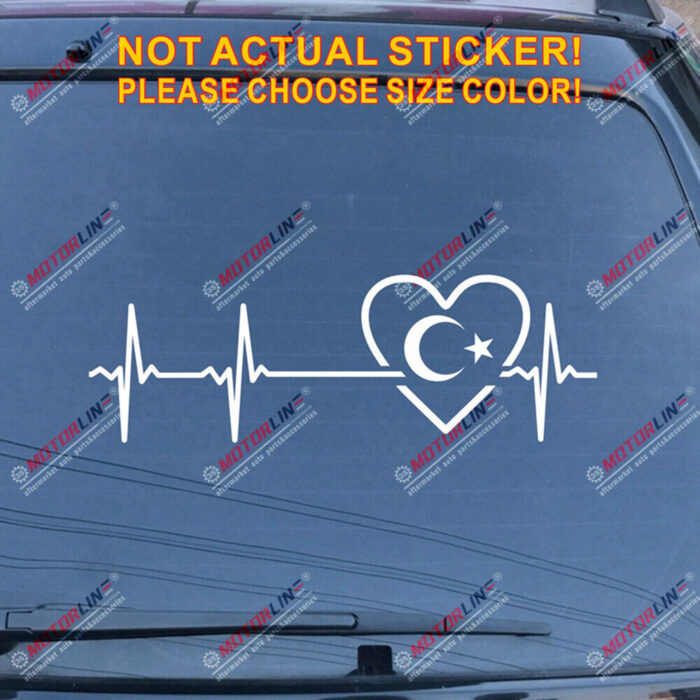 Love Turkey Turkish Flag Crescent Decal Sticker Car Vinyl Heart Beat EKG