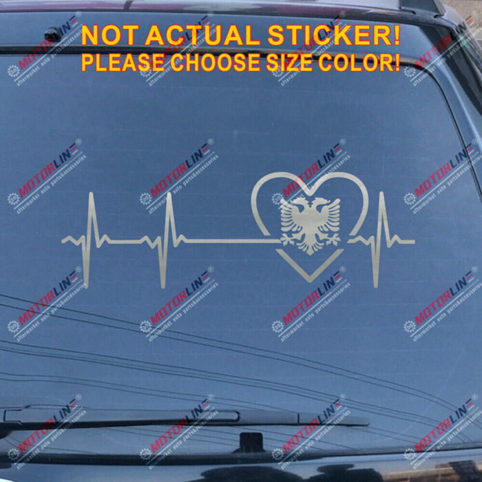 Love Albania Double headed Eagle Decal Sticker Car Vinyl Heart Beat EKG