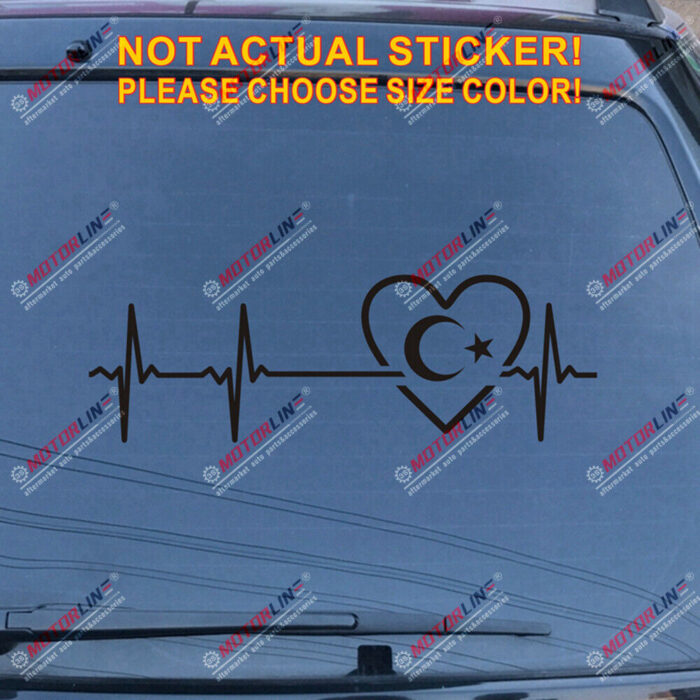Love Turkey Turkish Flag Crescent Decal Sticker Car Vinyl Heart Beat EKG