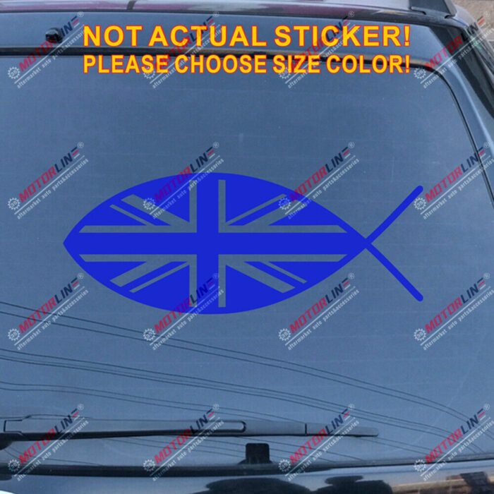 Jesus Fish UK Flag Union Jack British Decal Sticker Christ Car Vinyl pick size