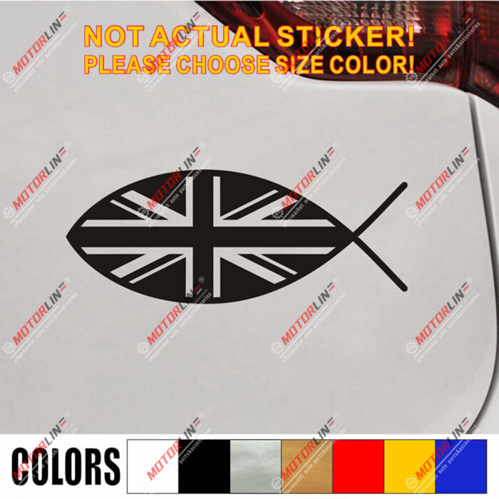 Jesus Fish UK Flag Union Jack British Decal Sticker Christ Car Vinyl pick size